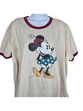 Disney Minnie Mouse Beige Ringer T-Shirt 3XL 100% Cotton Short Sleeve